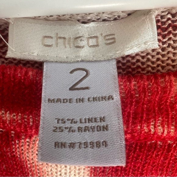 Chico's Womens Linen Rayon Crew Neck 3/4 Sleeve Sweater Sz L Red White Tie Dye - Picture 4 of 6